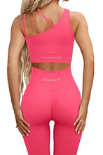 Load image into Gallery viewer, QINSEN Seamless Workout Set for Women One Shoulder Sporty Bra Tummy Control Butt Lifting Leggings Rosy S
