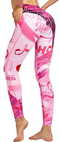 COOLOMG Women's Yoga Pants Printed Leggings Workout Running Tights with Side Pockets Pink S