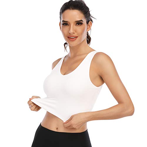 Padded Sports Bras for Women Workout Sports Yoga Bra Tank Tops Cami Crop Top White