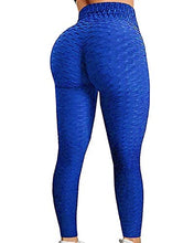 Load image into Gallery viewer, FITTOO Women&#39;s High Waist Yoga Pants Tummy Control Scrunched Booty Leggings Workout Running Butt Lift Textured Tights Peach Butt Blue
