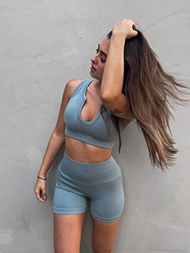 OQQ Workout Outfits for Women Piece Seamless Ribbed High Waist