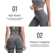 Load image into Gallery viewer, JOJOANS Women&#39;s Workout Outfit 2 Pieces Seamless Yoga Workout Set High Waist Leggings with Sports Bra Gym Clothes Sets Grey
