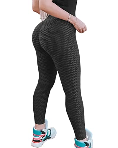 Murandick Textured Leggings for Women Scrunch High Waist Textured Yoga Workout Pants - Black