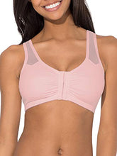 Load image into Gallery viewer, Fruit of the Loom Women&#39;s Comfort Front Close Sport Bra with Mesh Straps, Blushing Rose, 36

