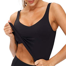Load image into Gallery viewer, Women’s Longline Sports Bra Wirefree Padded Medium Support Yoga Bras Gym Running Workout Tank Tops (Black, Large)
