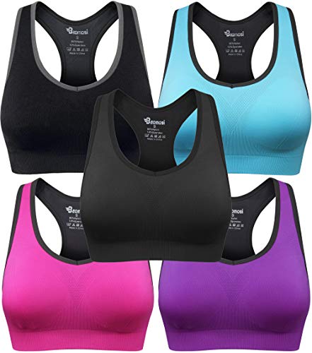 BAOMOSI Women's Seamless Racerback Sports Bra High Impact Support Yoga Gym Workout Fitness Black Blue Grey Purple Rose Red M