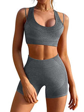 Load image into Gallery viewer, GXIN Seamless Workout Sets For Women 2 Piece Yoga Crop Tank Top + Sports Shorts Tracksuits Grey
