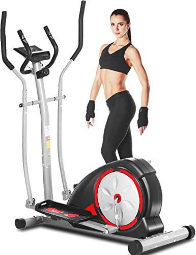 ANCHEER Elliptical Machine, Cross Trainer with Pulse Rate Grips and LCD Monitor, 8 Resistance Levels Smooth Quiet Driven for Home Gym Office Workout 350LBS Weight Limit