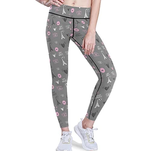 visesunny High Waist Yoga Pants with Pockets Eiffel Tower Pink Lip Heart Grey Buttery Soft Tummy Control Running Workout Pants 4 Way Stretch Pocket Leggings
