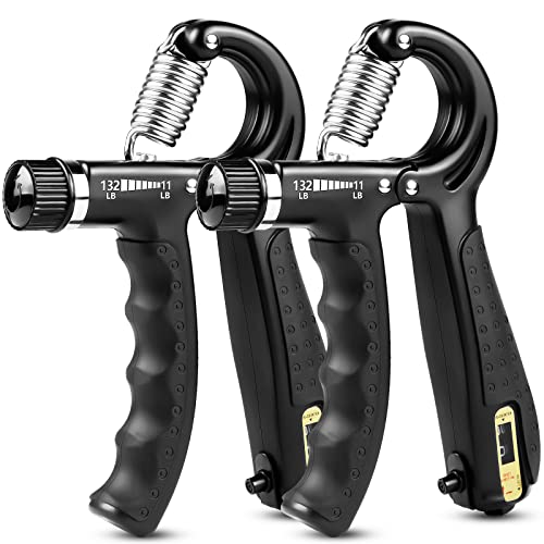 EPKAOZEY Grip Strength Trainer, 2 Pack Hand Grip Strengthener with Adjustable Resistance 11-132Lbs, Forearm strengthener, Non-Slip Hand Gripper for Muscle Building Hand Exercises for Athletes