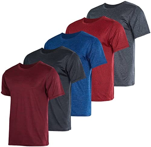 Men's Quick Dry Fit Dri-Fit Short Sleeve Active Wear Training Athletic Essentials Crew T-Shirt Fitness Gym Wicking Tee Workout Casual Sports Running Tennis Exercise Undershirt Top - 5 Pack,-Set 10,S