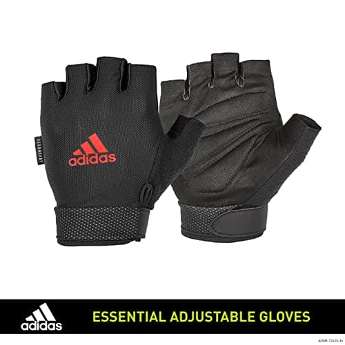 adidas Essential Adjustable Fingerless Gloves for Men and Women Padded Weight Lifting Gloves Adjustable Wrist Straps for Tailored Secure Fit Red Large The Home Fitness Corp