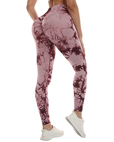 NORMOV Butt Lifting Workout Leggings for Women, Seamless High Waist Gym Yoga Pants Tie Dye Red