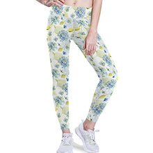 Load image into Gallery viewer, visesunny High Waist Yoga Pants with Pockets Blue Flower Pattern Buttery Soft Tummy Control Running Workout Pants 4 Way Stretch Pocket Leggings
