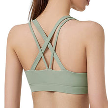 Load image into Gallery viewer, MYSIGHT Strappy Sports Bra for Women,Padded Sports Yoga Bra with Removable Cups Crisscross Back Medium Support(WX2830 Green S)
