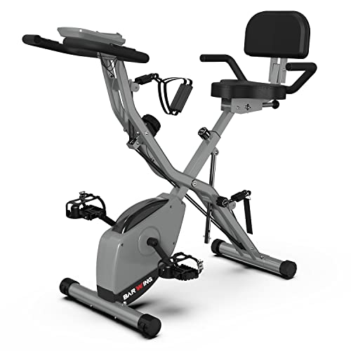 Barwing 16-8-2-3 Stationary Spin Exercise Bike for Home | 4 IN 1 Foldable Indoor Workout Cycling Bike for Seniors| 300 LB Capacity | More Magnetic Resistance Seat Backrest Adjustments | Value Gift for Seniors
