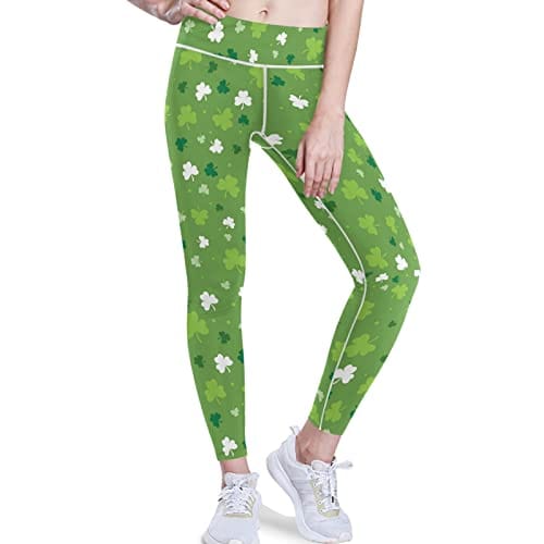 visesunny High Waist Yoga Pants with Pockets Saint Patricks Day Clover Leaf Buttery Soft Tummy Control Running Workout Pants 4 Way Stretch Pocket Leggings