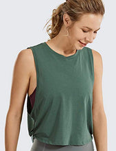 Load image into Gallery viewer, CRZ YOGA Pima Cotton Cropped Tank Tops for Women - Sleeveless Sports Shirts Athletic Yoga Running Gym Workout Crop Tops Deep Armhole-Graphite Green Medium
