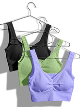 Load image into Gallery viewer, OQQ Women&#39;s 3 Piece Tank Tops Padded Medium Support Yoga Bras Ribbed Seamless Workout Exercise Sport Bra Black Green Purple
