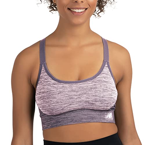 New Balance Women's Racerback Seamless Heather Mid Impact Adjustable Sport Bra with Removable Pads