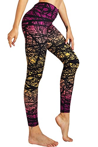 COOLOMG Women's Leggings Yoga Long Pants Compression Drawstring Running Tights Non See-Through Orange Forest Adults Small(Youth X-Large)