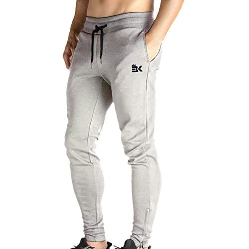 BROKIG Mens Zip Joggers Pants - Casual Gym Fitness Trousers Comfortable Tracksuit Slim Fit Bottoms Sweatpants with Pockets (Small, Heather Grey)