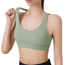 Load image into Gallery viewer, MYSIGHT Strappy Sports Bra for Women,Padded Sports Yoga Bra with Removable Cups Crisscross Back Medium Support(WX2830 Green S)
