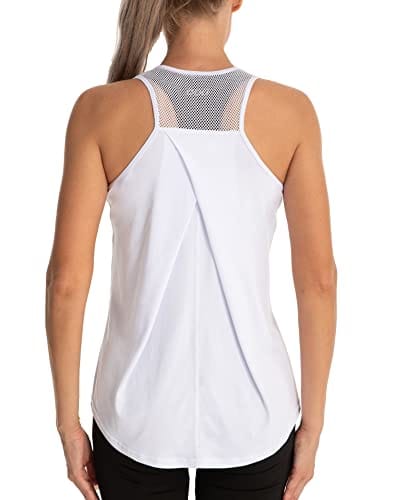 Aeuui Workout Tops for Women Mesh Racerback Tank Yoga Shirts Gym Clothes White