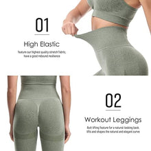 Load image into Gallery viewer, JOJOANS Women&#39;s Workout Outfit 2 Pieces Seamless Yoga Workout Set High Waist Leggings with Sports Bra Gym Clothes Sets Green
