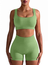 Load image into Gallery viewer, OQQ Workout Outfits for Women 2 Piece Seamless Ribbed High Waist Leggings with Sports Bra Exercise Set Bamboogreen
