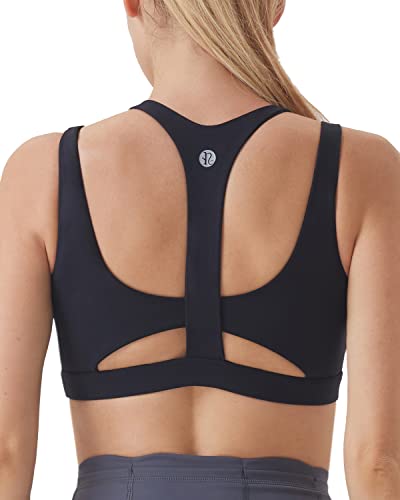 RUNNING GIRL Racerback Sports Bra for Women,High Impact Support Double Layer Yoga Bra Workout Removable Cups Activewear (Black, L)