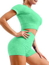 Load image into Gallery viewer, HYZ Women&#39;s High Waist Seamless Bodycon 2 Piece Outfits Yoga Workout Basic Crop Top with Shorts Mintgreen
