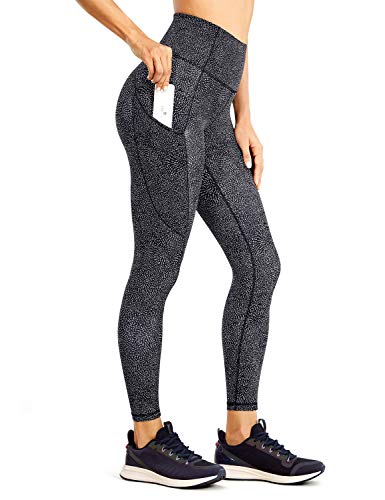 CRZ YOGA Women's Naked Feeling Workout Leggings 25 Inches - High Waisted Yoga Pants with Side Pockets Printed V-Amelia