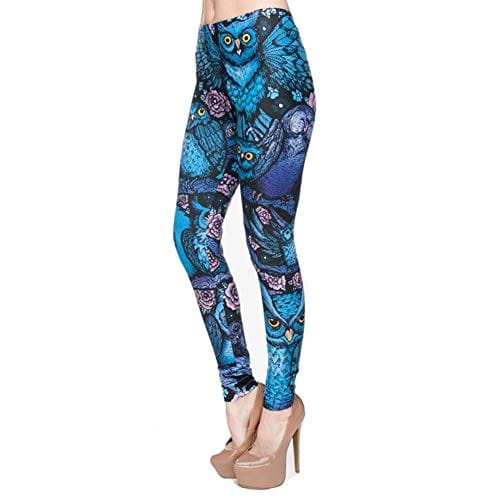 Middle Waisted Seamless Workout Leggings - Women’s Mandala Printed Yoga Leggings, Tummy Control Running Pants (Owl Blue, Plus Size)