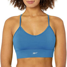 Load image into Gallery viewer, Reebok Women&#39;s Standard Tri-Back Sports Bra, Light Support, Essential Blue, XX-Small
