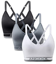 Load image into Gallery viewer, ANGOOL Strappy Sports Bras for Women, Longline Medium Support Yoga Bra Wirefree Padded Sports Bra with Adjustable Straps White 3 Pack
