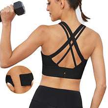 Load image into Gallery viewer, BLONGW Sports Bras for Women, High Support Criss-Cross Back Padded Strappy Workout Yoga Bra with Removable Cups,Black,L
