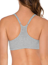 Load image into Gallery viewer, Fruit of the Loom Women&#39;s Adjustable Shirred Front Racerback Sports Bra, Heather Grey/White/Blue Gem, 40
