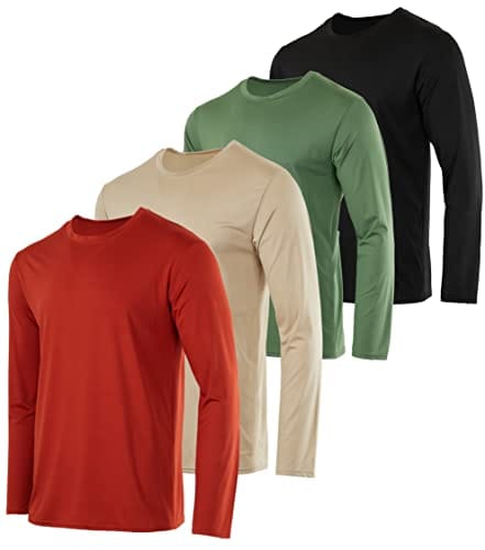 4 Pack:Mens Long Sleeve T-Shirt Workout Clothes Quick Dry Fit Gym Tee Shirt Athletic Active Performance Casual Moisture Wicking Exercise Clothing Running Cool Sport Training Undershirt Top-Set 12-M