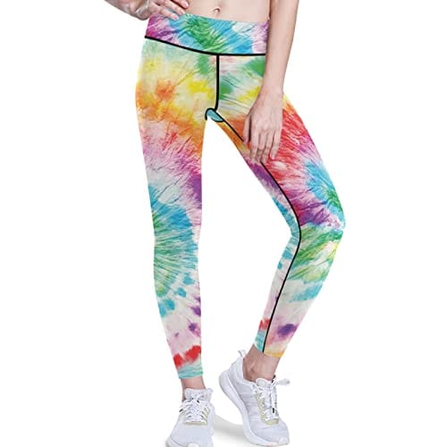 visesunny High Waist Yoga Pants with Pockets Rainbow Tie Dye Pattern Buttery Soft Tummy Control Running Workout Pants 4 Way Stretch Pocket Leggings