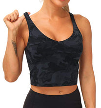 Load image into Gallery viewer, THE GYM PEOPLE Womens Camo Longline Sports Bra Wirefree Padded Medium Support Yoga Bras Gym Running Workout Tank Tops (BlackGrey Camo, Medium)
