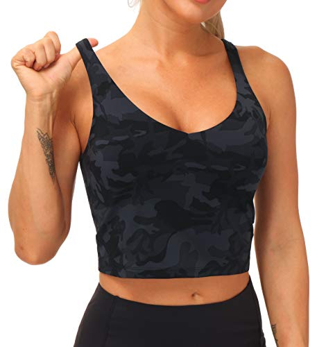 THE GYM PEOPLE Womens Camo Longline Sports Bra Wirefree Padded Medium  Support Yoga Bras Gym Running Workout Tank Tops (BlackGrey Camo, Small) –  The Home Fitness Corp