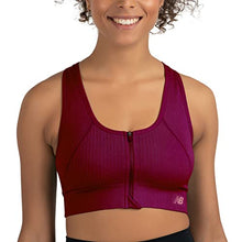 Load image into Gallery viewer, New Balance Women&#39;s Racerback Seamless Mid Impact Zip Front Sport Bra with Removable Pads
