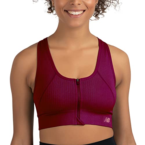 New Balance Women's Racerback Seamless Mid Impact Zip Front Sport Bra with Removable Pads