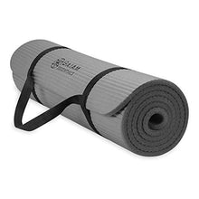 Load image into Gallery viewer, Gaiam Essentials Thick Yoga Mat Fitness &amp; Exercise Mat with Easy-Cinch Carrier Strap, Grey, 72&quot;L X 24&quot;W X 2/5 Inch Thick
