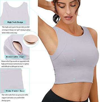 Lykoxa High Neck Sports Bras for Women V Back Longline Full Coverage Sports  Bra Padded Open Back Workout Crop Tops-2pack at  Women's Clothing  store