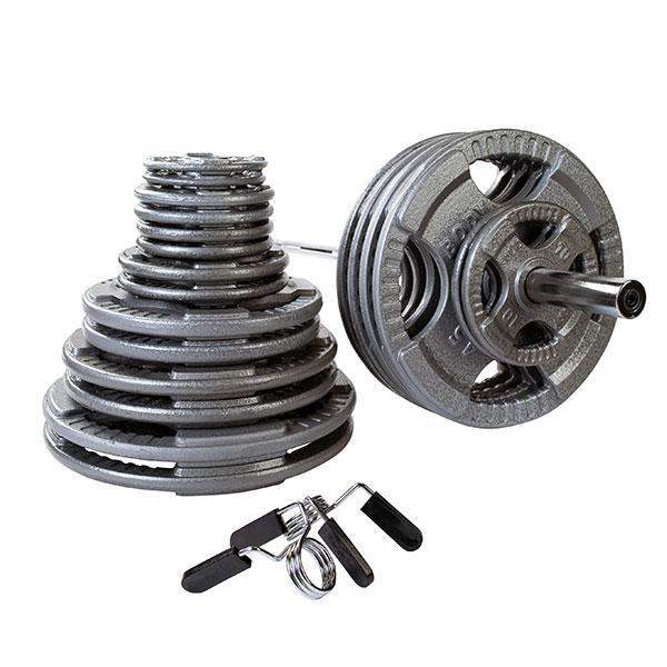 500lb. Gray Cast Iron Grip Olympic Weight Set with 7ft. Olympic bar and collars - The Home Fitness Corp