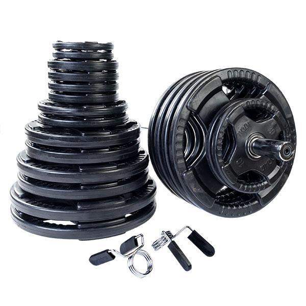 500lb. Rubber Grip Olympic Weight Set with 7ft. Olympic bar and collars - The Home Fitness Corp