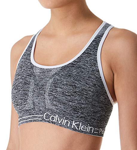 Calvin Klein Women's Performance Moisture Wicking Medium Impact Reversible Seamless Sports Bra, Heather Grey/White