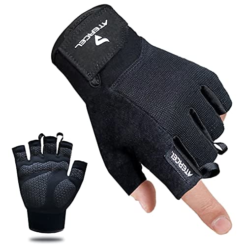 ATERCEL Workout Gloves for Men and Women, Exercise Gloves for Weight Lifting, Cycling, Gym, Training, Breathable and Snug fit (Black, L)